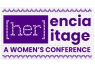herencia, heritage women's conference text in purple. Her is highlighted in a box.