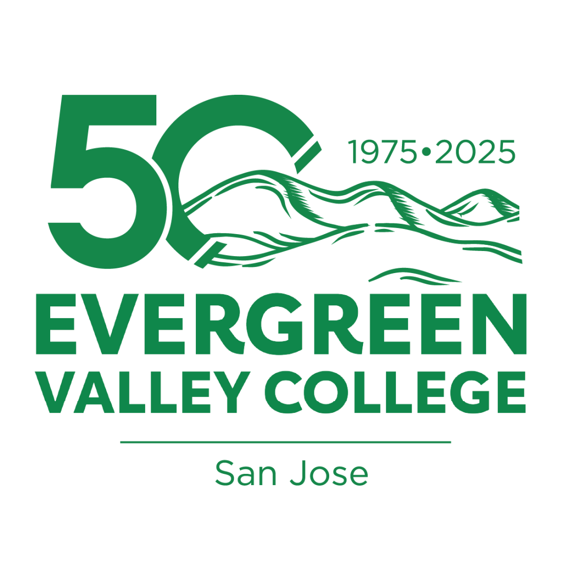 50th logo in green with hills to the right