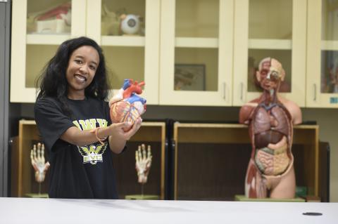 student in the anatomy lab