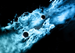 blue asteroid belt in space